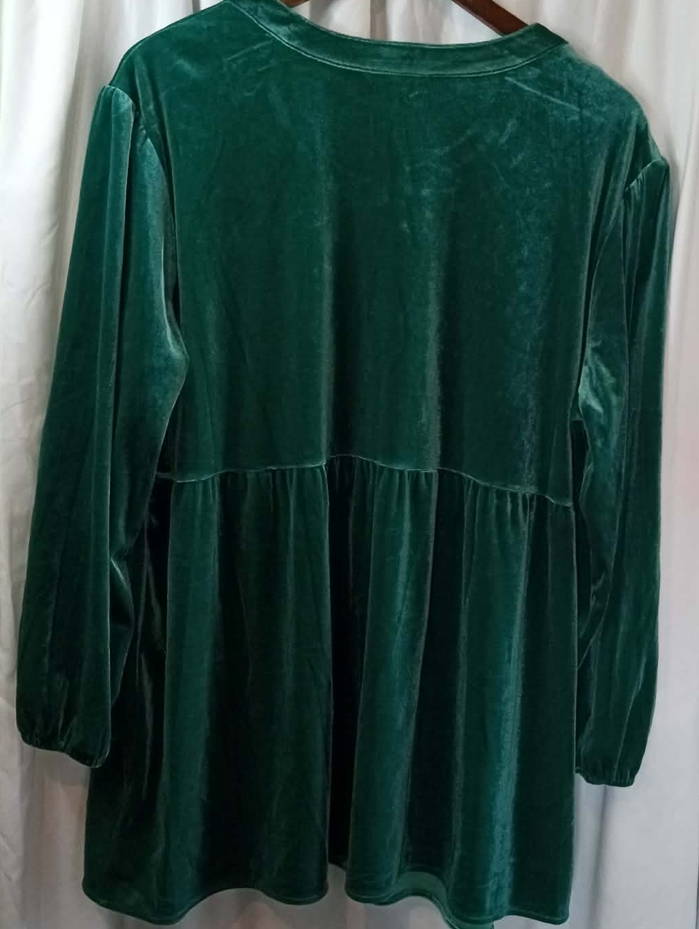 XXL Plus Pioneer Woman Velvet Embroidered Shirt Flowy Stretch Green Goth Peasant - Picture 2 of 6